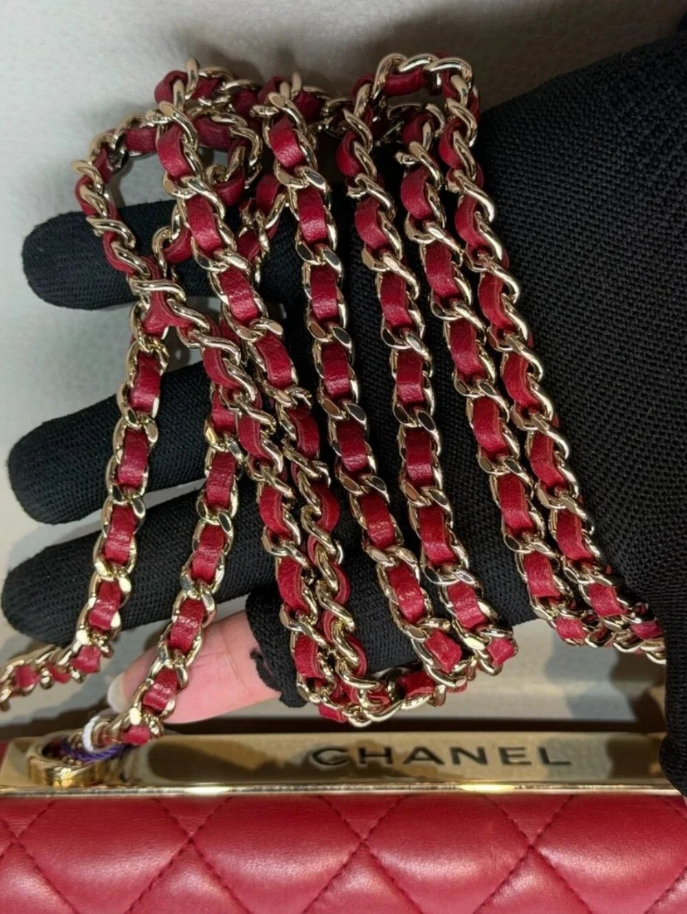 Chanel Bag WOC Red/Burgundy  Lambskin Trendy CC Quilted Logo Gold Hardware RARE